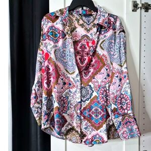 ZARA Colorful Paisley Print Long Sleeve Shirt Women Medium